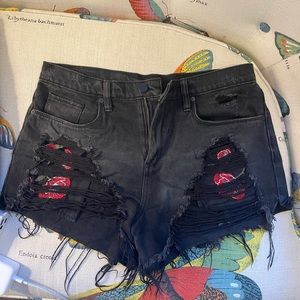 BlankNYC Black High Waisted Distresses Denim Short